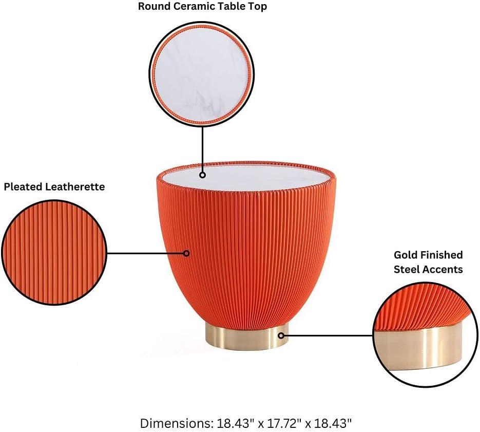 Manhattan Comfort 2pc Anderson Modern Leatherette Upholstered End Table Set Orange: Faux Marble, No Assembly Required