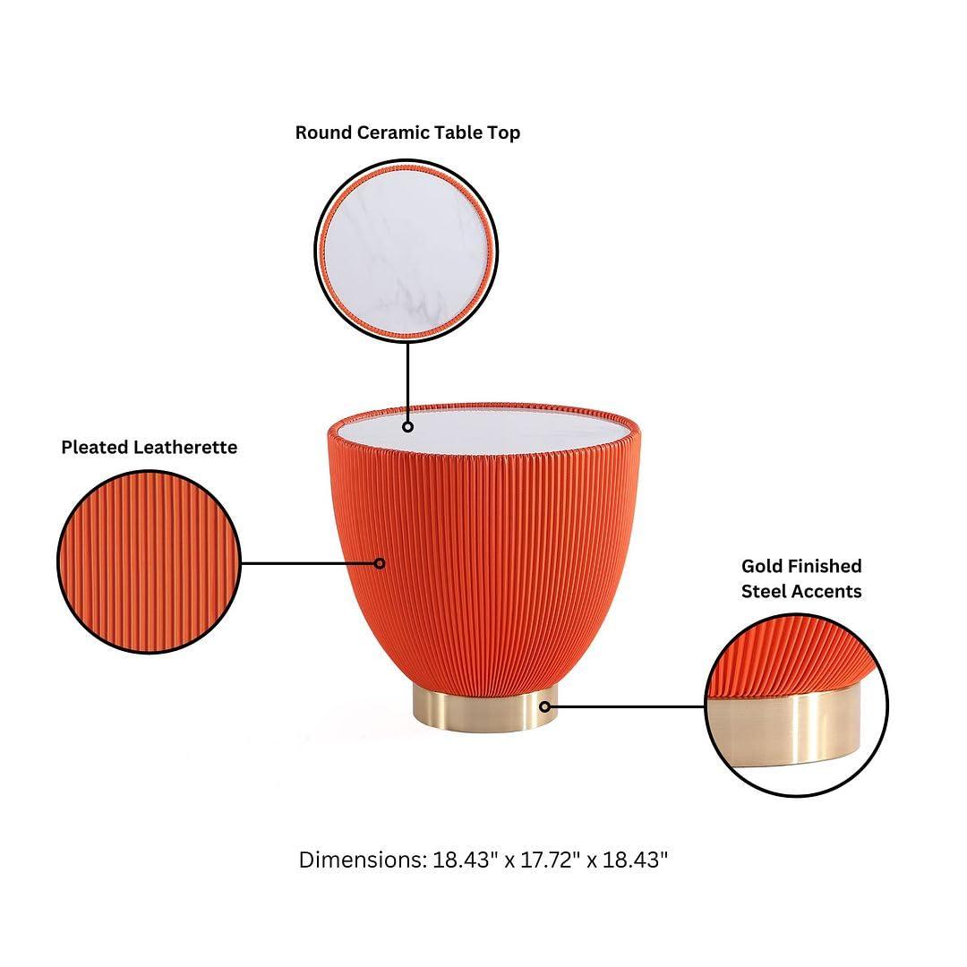 Manhattan Comfort 2pc Anderson Modern Leatherette Upholstered End Table Set Orange: Faux Marble, No Assembly Required