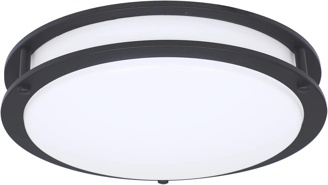 Matte Black 16" LED Flush Mount Ceiling Light with White Shade