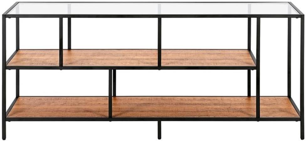 Evelyn&Zoe Winthrop Rectangular TV Stand with MDF Shelves for TV's up to 60", Blackened Bronze/Rustic Oak