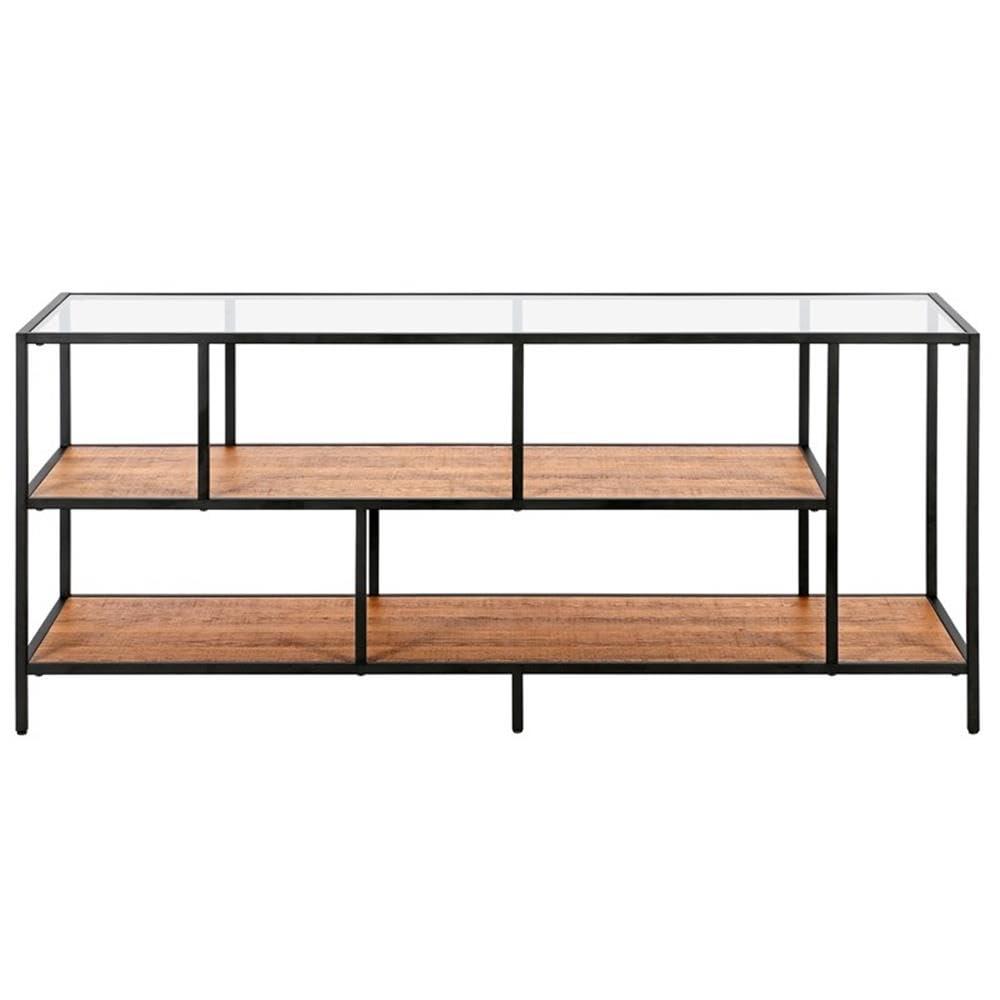 Evelyn&Zoe Winthrop Rectangular TV Stand with MDF Shelves for TV's up to 60", Blackened Bronze/Rustic Oak