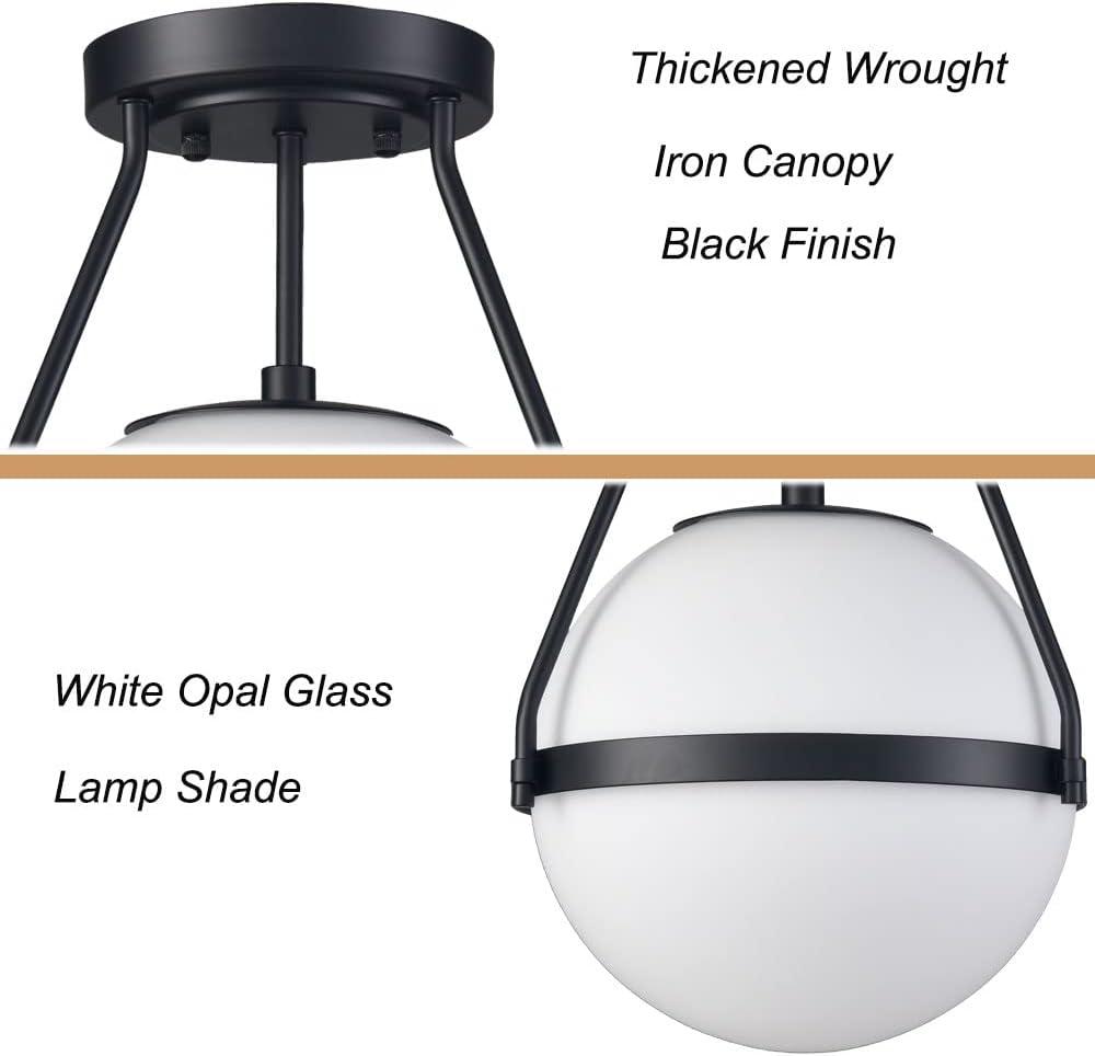 Black Metal Globe Ceiling Light with Frosted Glass Shade