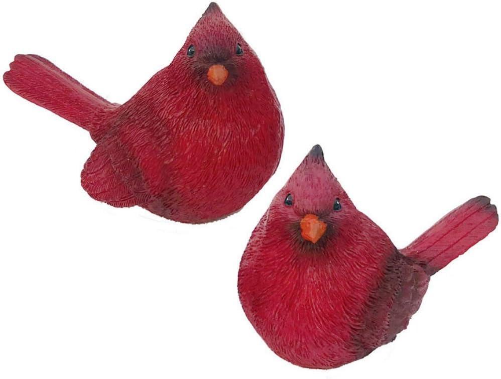 Set of 2 Red Resin Cardinal Bird Figurines for Winter Decor