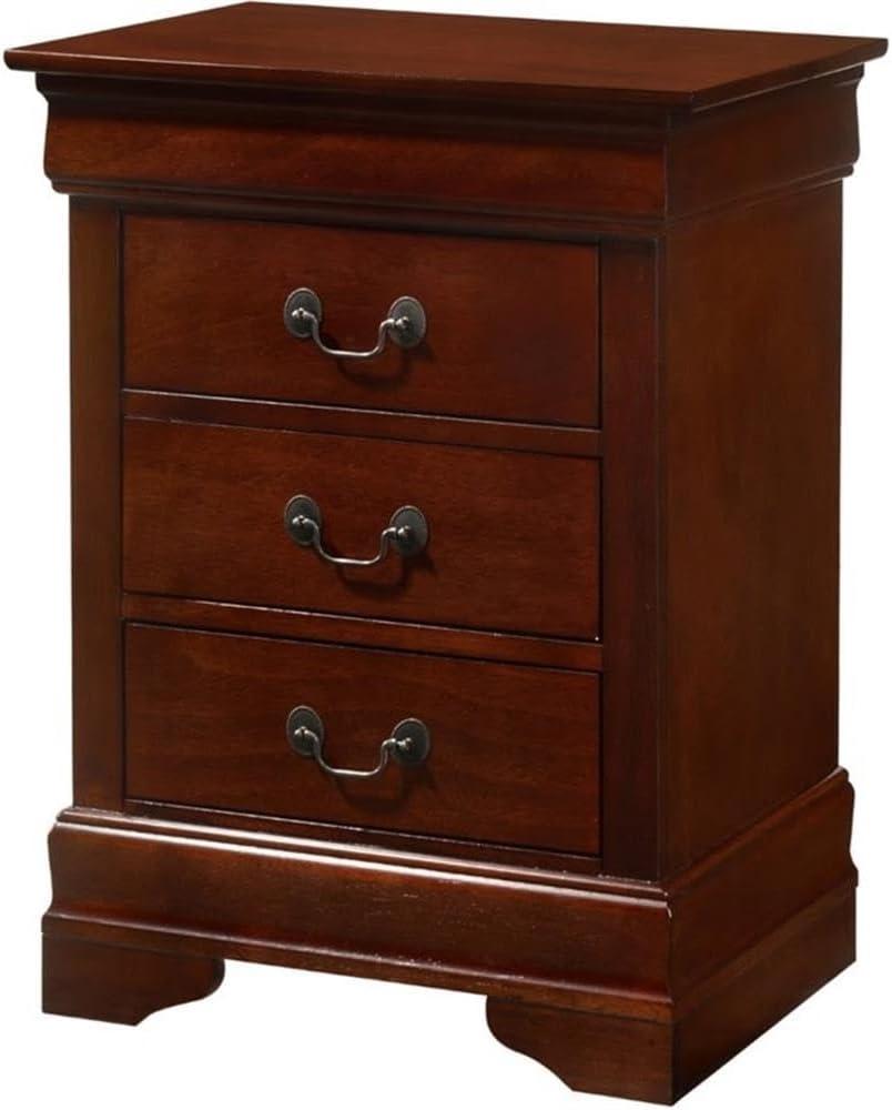 Cherry Wood 3-Drawer Nightstand with Dovetailed Drawers