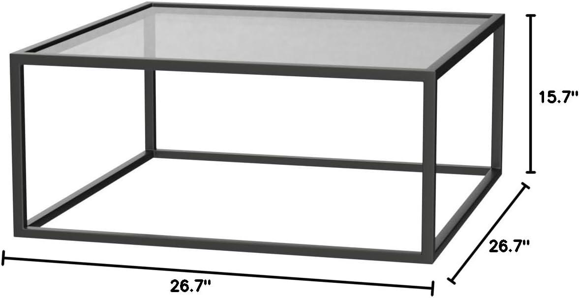 SAYGOER Black Glass Coffee Table Small Modern Coffee Tables 26.7in Square Tempered Glass-Top Accent Center Table for Living Room Home Office with Black Metal Frame Easy Assembly