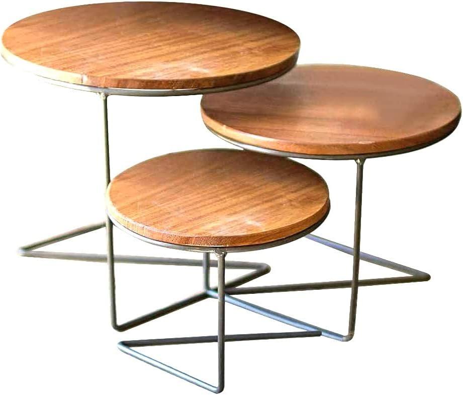 Set of 3 Round Wooden and Metal Display Risers