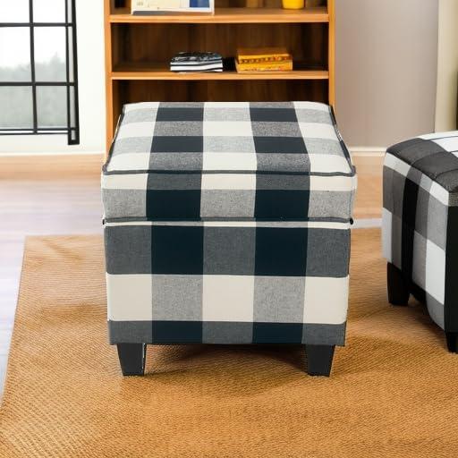 Cole Classics Square Storage Ottoman with Lift Off Top Black Plaid - HomePop: Cotton Upholstered, Hardwood Frame, Foam Fill