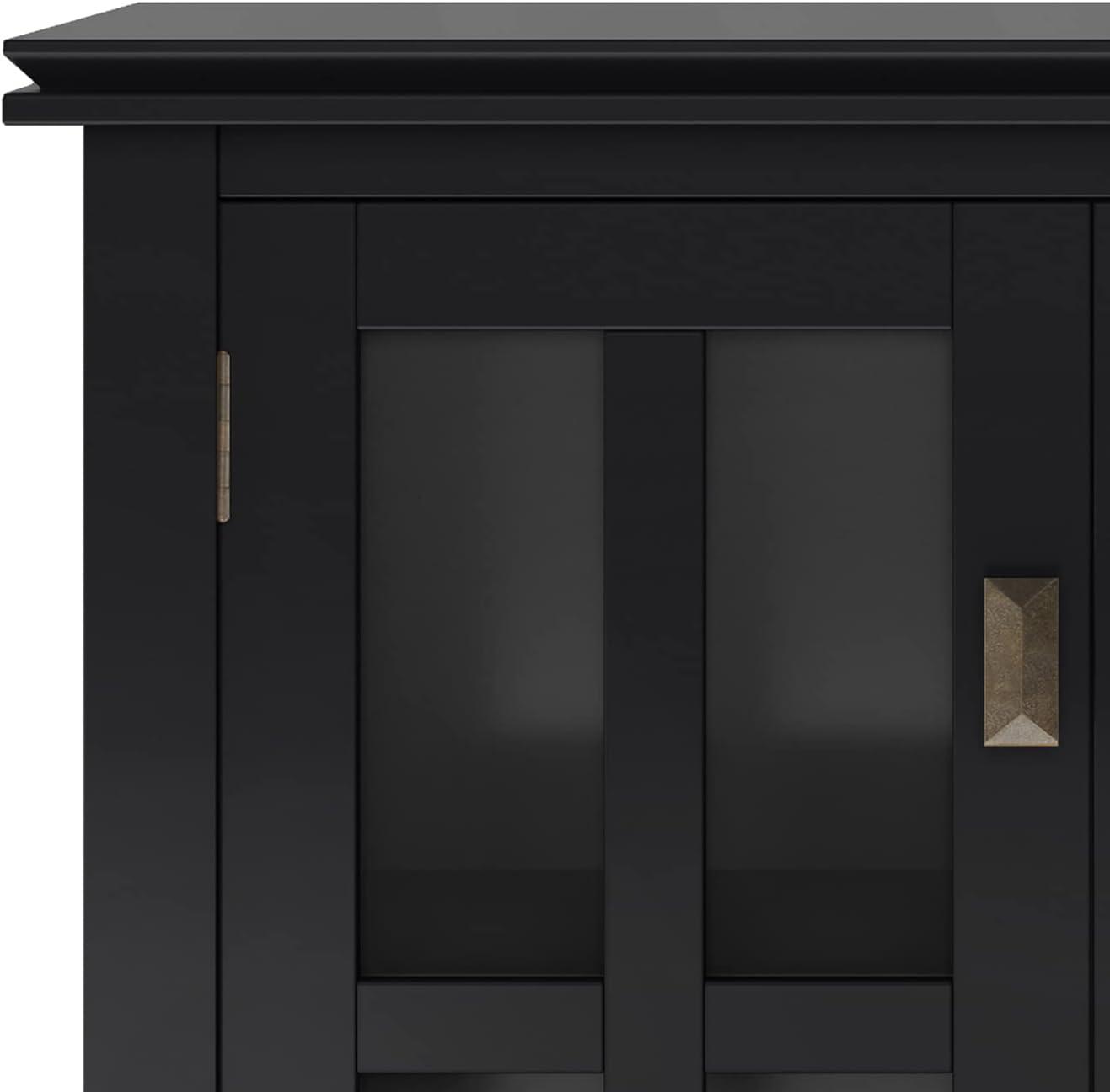 Simpli Home Artisan 30"W Solid Wood 2-Shelf Low Storage Cabinet with Glass Doors and Adjustable Shelves