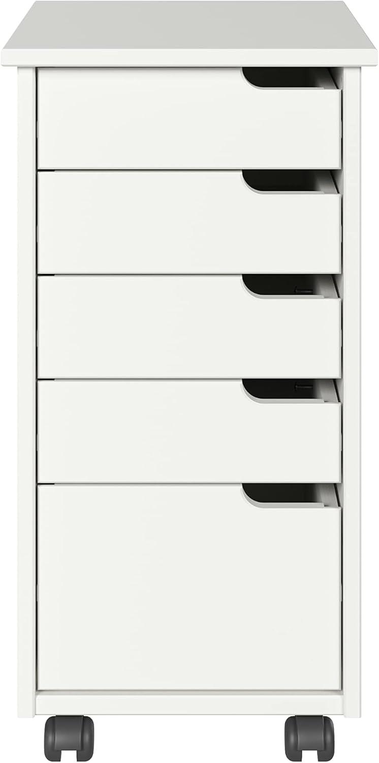 Adeptus Original Euro Roll Cart, Solid Wood, 4+1 Drawer Narrow Drawers Roll Carts, White