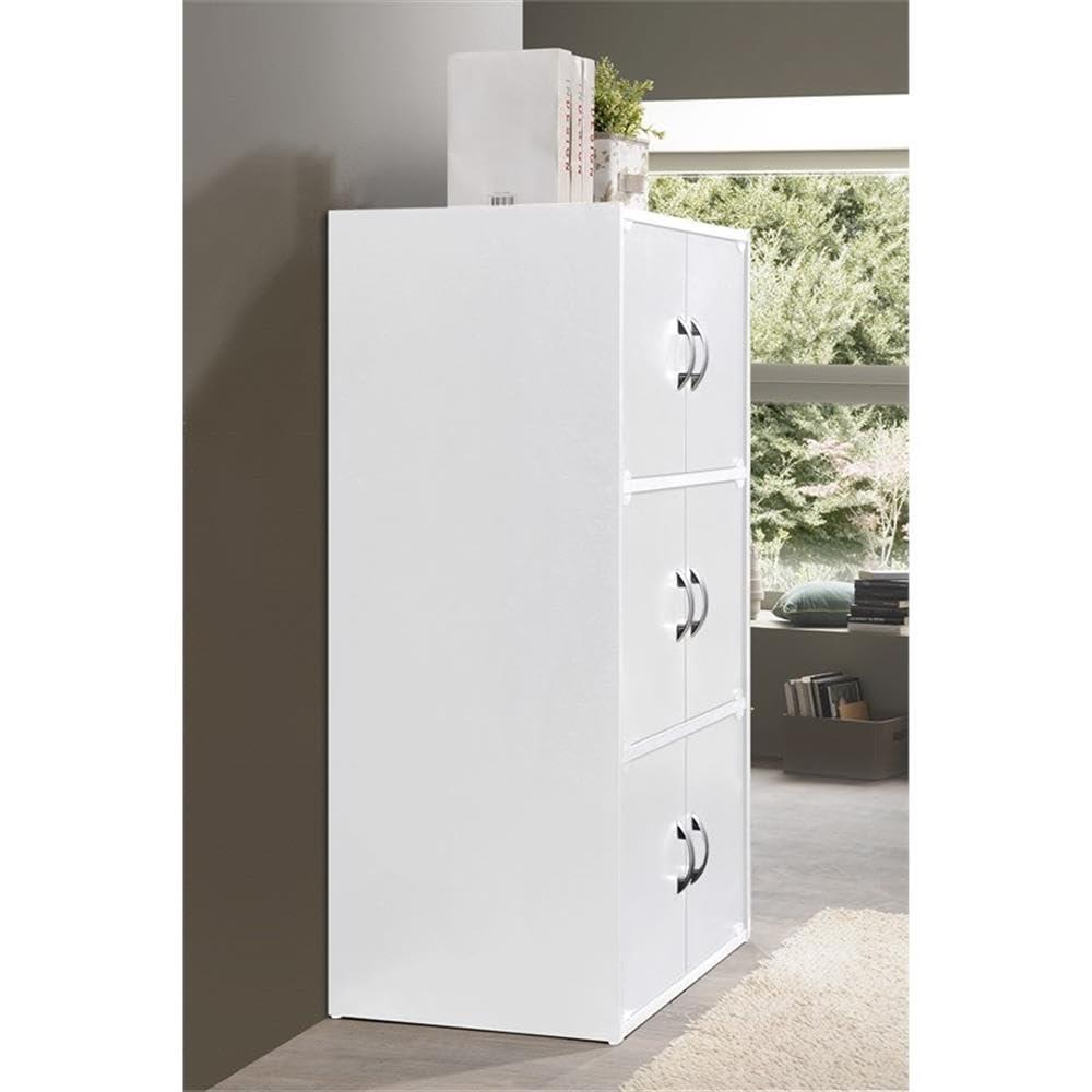 Hodedah 3-Shelf, 6-Door Multipurpose Cabinet, White