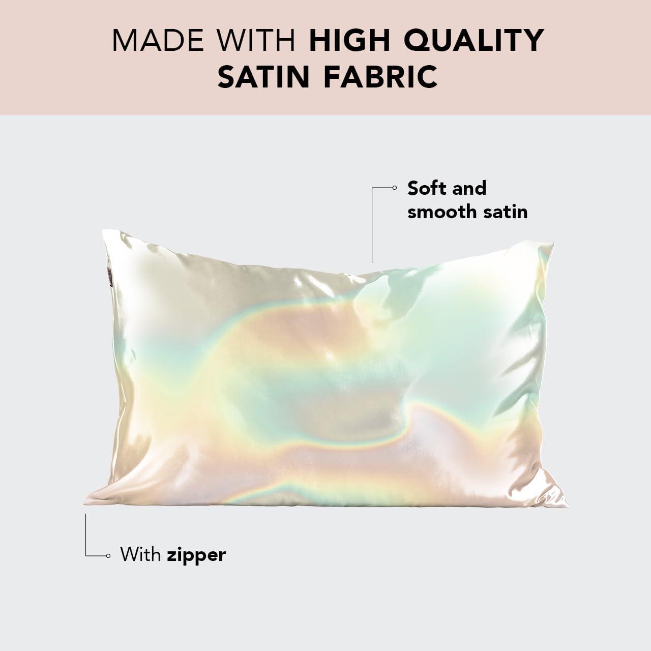 Kitsch Satin Pillowcase with Zipper for Hair & Skin, Softer Than Silk Pillow Cases Queen, Wrinkle-Free, Smooth and Cooling Satin Pillow Covers, Standard Size 19"x26" - Aura