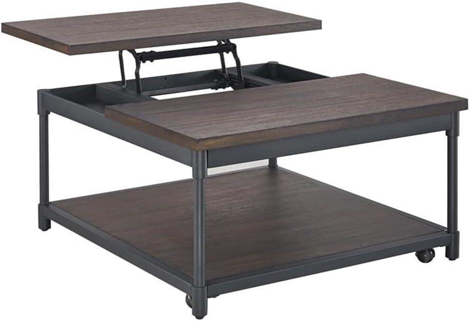 Prescott Lift Top Square Cocktail Table Dark Brown - Steve Silver Co.: Rustic Style, Metal Frame, Wood Veneer Top