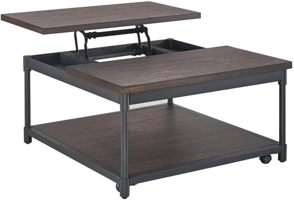 Steve Silver Prescott Smokey Oak and Black Metal Lift-Top Square Cocktail Table