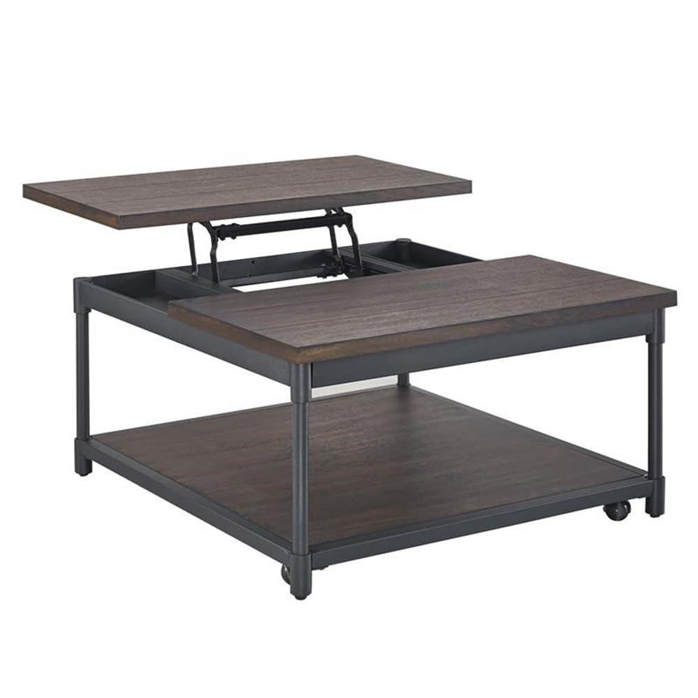 Prescott Lift Top Square Cocktail Table Dark Brown - Steve Silver Co.: Rustic Style, Metal Frame, Wood Veneer Top
