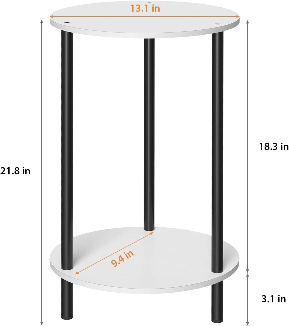 Small End Tables Living Room Set of 2 Round - White