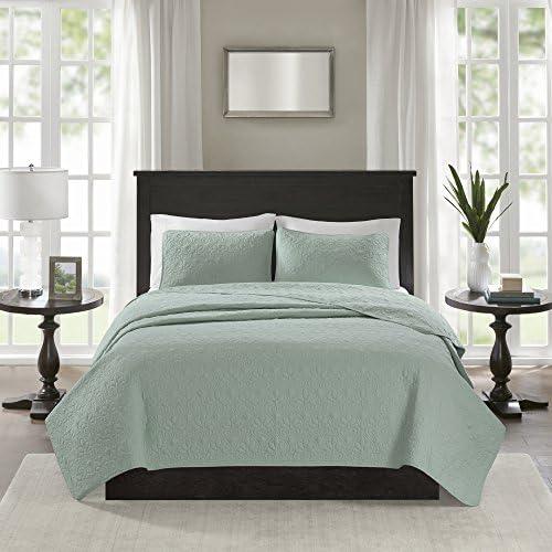 Madison Park 3pc Full/Queen Vancouver Reversible Coverlet Set Seafoam: Lightweight, Machine Washable