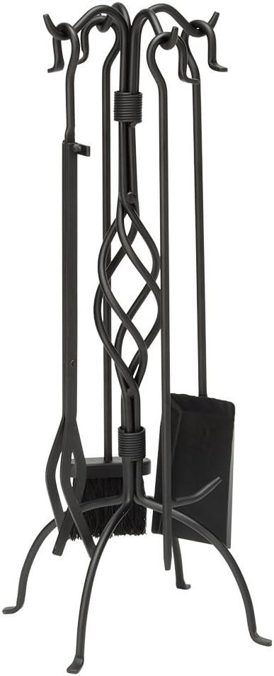 Uniflame 5 Piece Black Wrought Iron Fireplace Tools Set with Center Weave