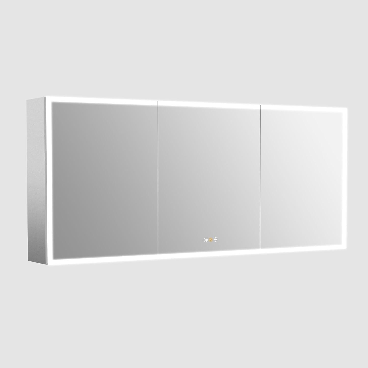 60 in. W x 36 in. H Rectangular Aluminum Big Storage Surface Mount Medicine Cabinet with Mirror in Grey and USB Outlet