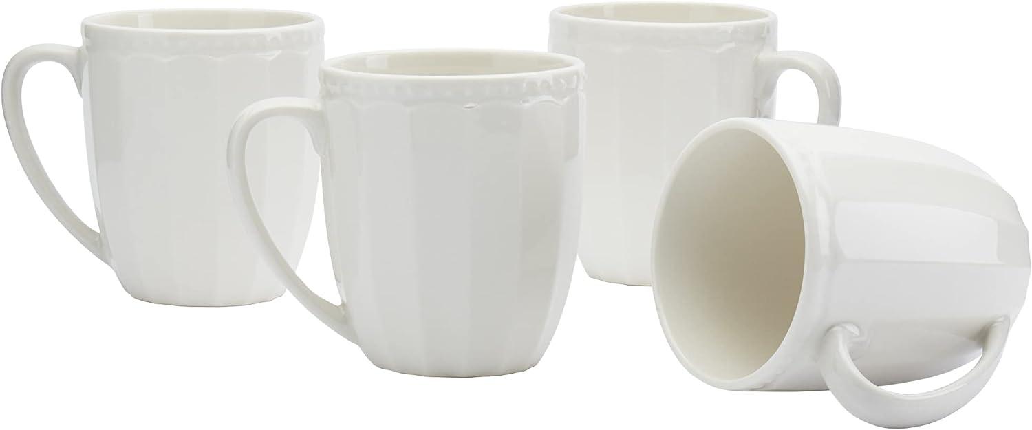 Bone White Porcelain Embossed 4-Piece Mug Set