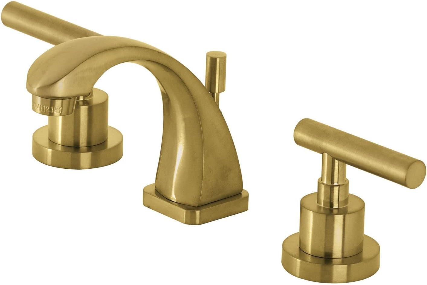 Kingston Brass Manhattan Two-Handle 3-Hole Deck Mount Widespread Bathroom Faucet with Brass Pop-Up Drain