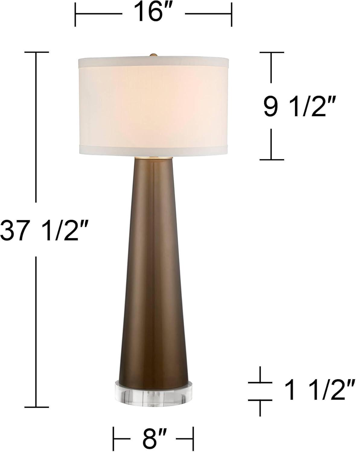 Possini Euro Design Karen Modern Table Lamp with Clear Round Riser 37 1/2" Tall Dark Gold Glass Off White Fabric Drum Shade for Bedroom Living Room