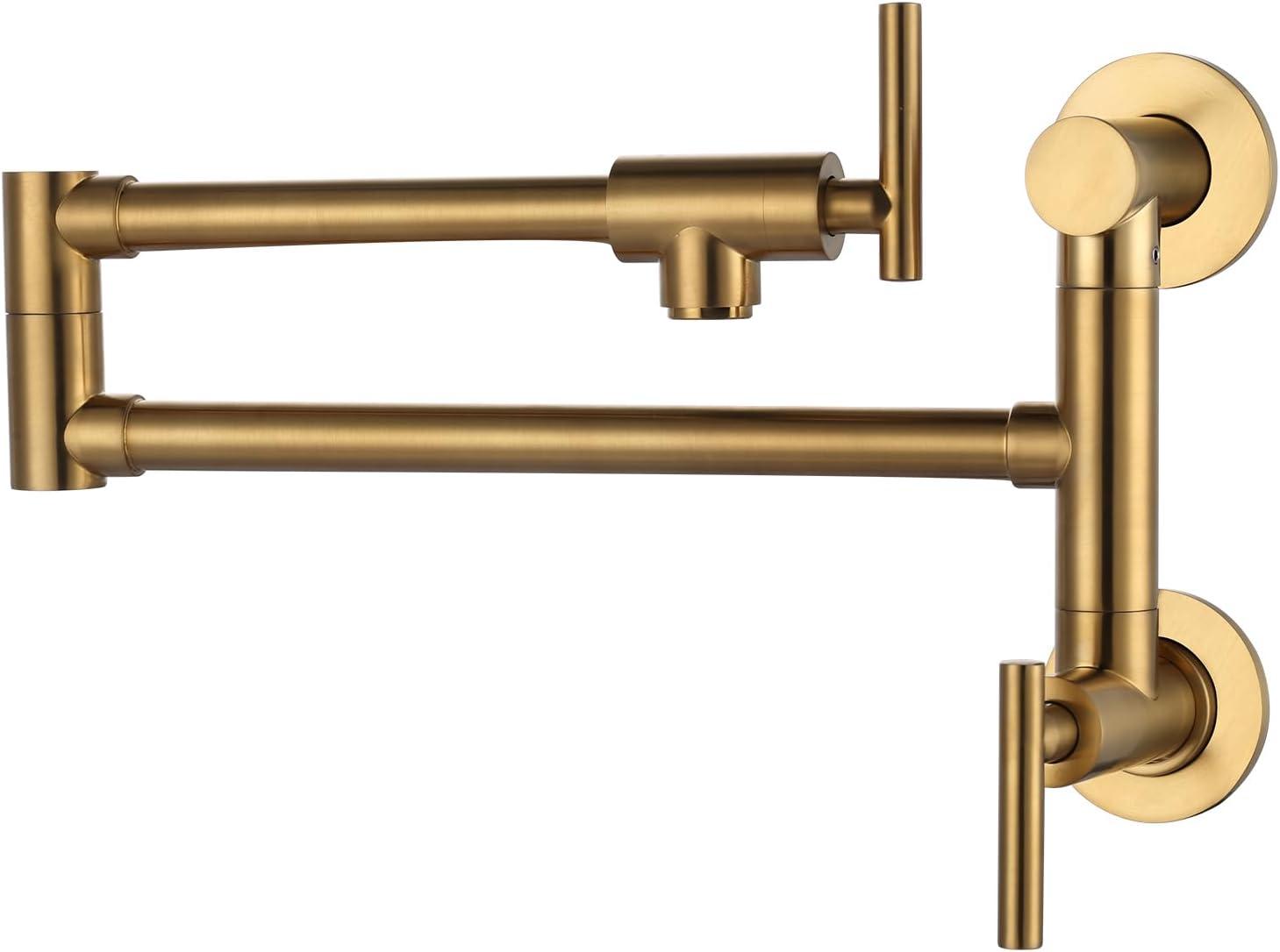 Brushed Gold Brass Wall Mount Folding Pot Filler Faucet