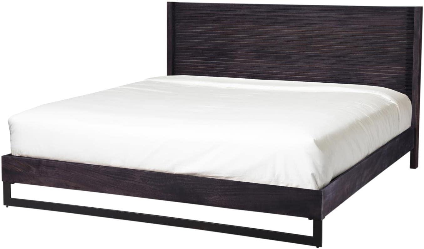 Contemporary Gray Pine King Platform Bed with Upholstered Headboard