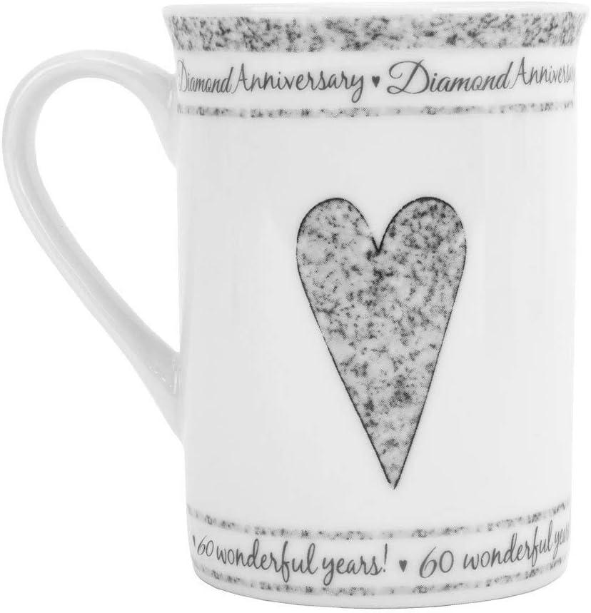Beautifully Designed 60th Diamond Wedding Anniversary Set of Ceramic Mugs with Hearts | Dishwasher and Microwave Safe with Decorative Keepsake Box