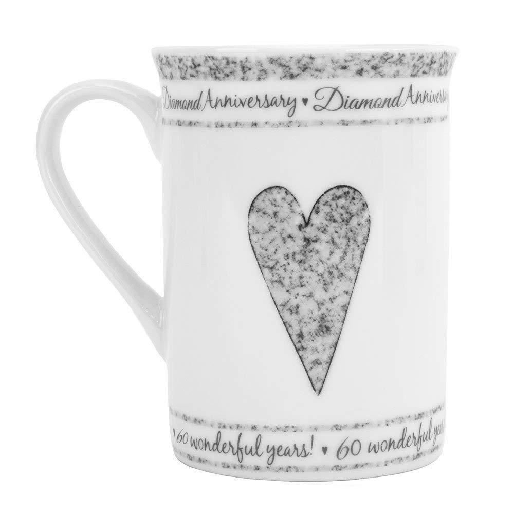 Beautifully Designed 60th Diamond Wedding Anniversary Set of Ceramic Mugs with Hearts | Dishwasher and Microwave Safe with Decorative Keepsake Box