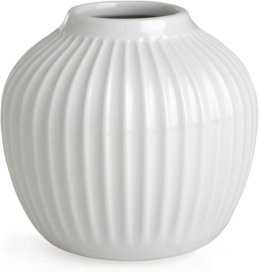 White Porcelain Grooved Round Table Vase