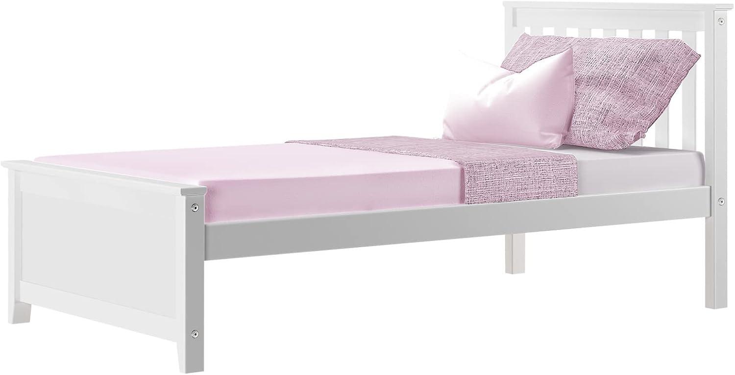 Max & Lily Twin Bed Frame with Headboard, Solid Wood Platform Bed for Kids, White