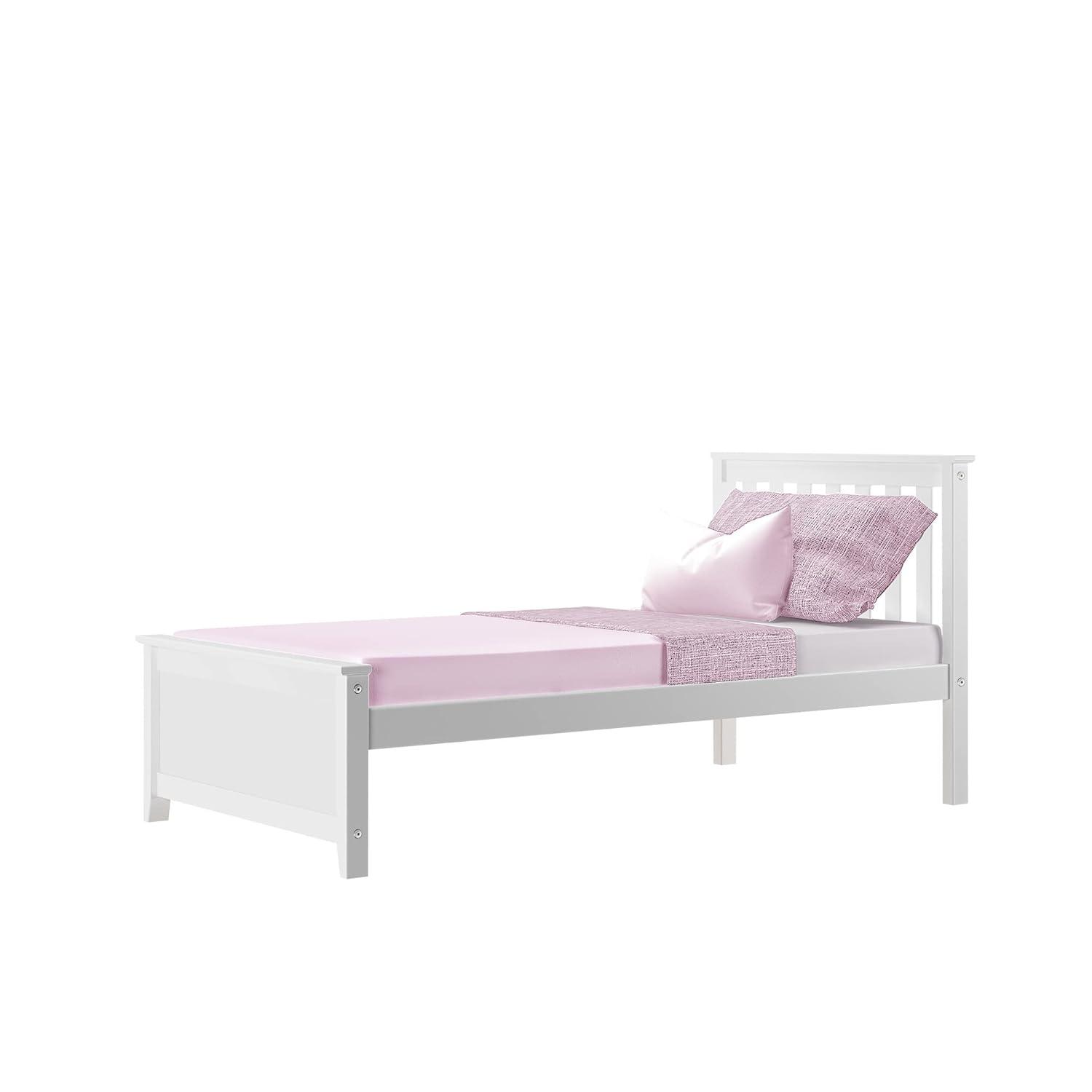 Max & Lily Twin Bed Frame with Headboard, Solid Wood Platform Bed for Kids, White