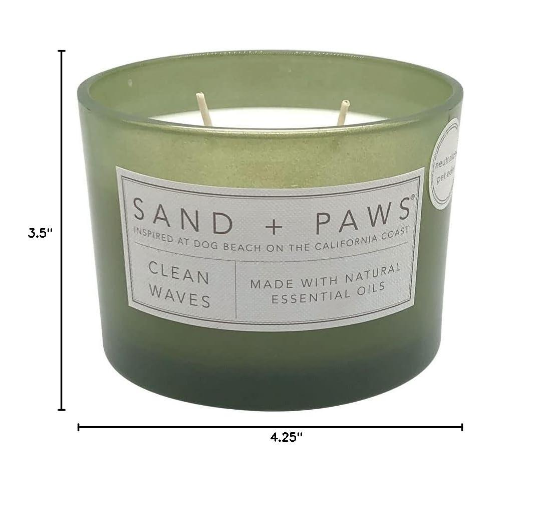 Sand + Paws Scented Candle - Clean Waves - Additional Scents and Sizes –Luxurious Air Freshening Jar Candles Neutralize pet Odors and Enhance Home décor – 100% Cotton Lead-Free Wicks - 12 oz