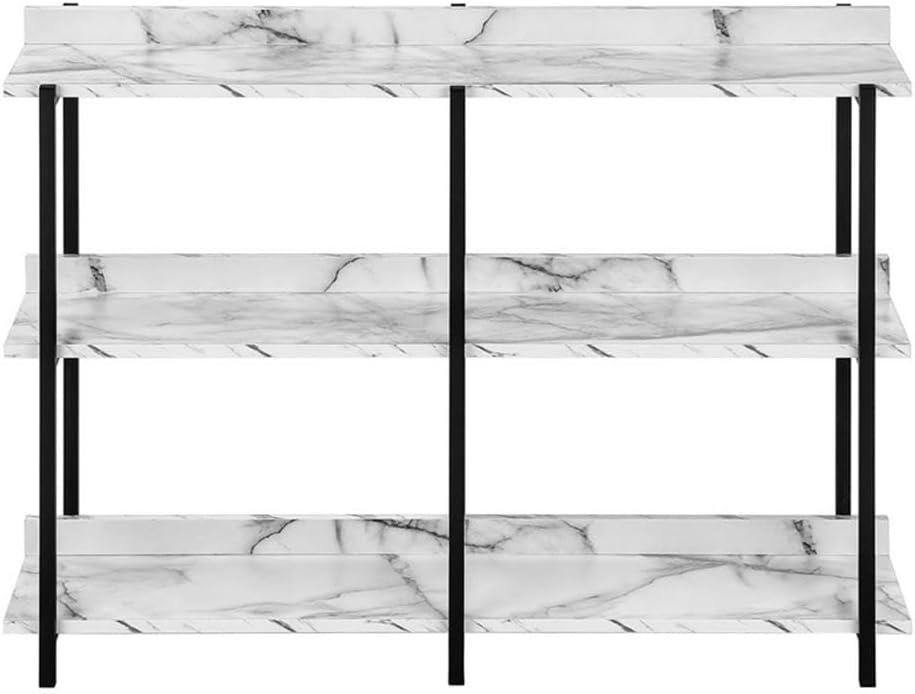Monarch Specialties Accent Table Console Entryway Narrow Sofa Living Room Bedroom White Marble Look Laminate Black Metal Contemporary Modern