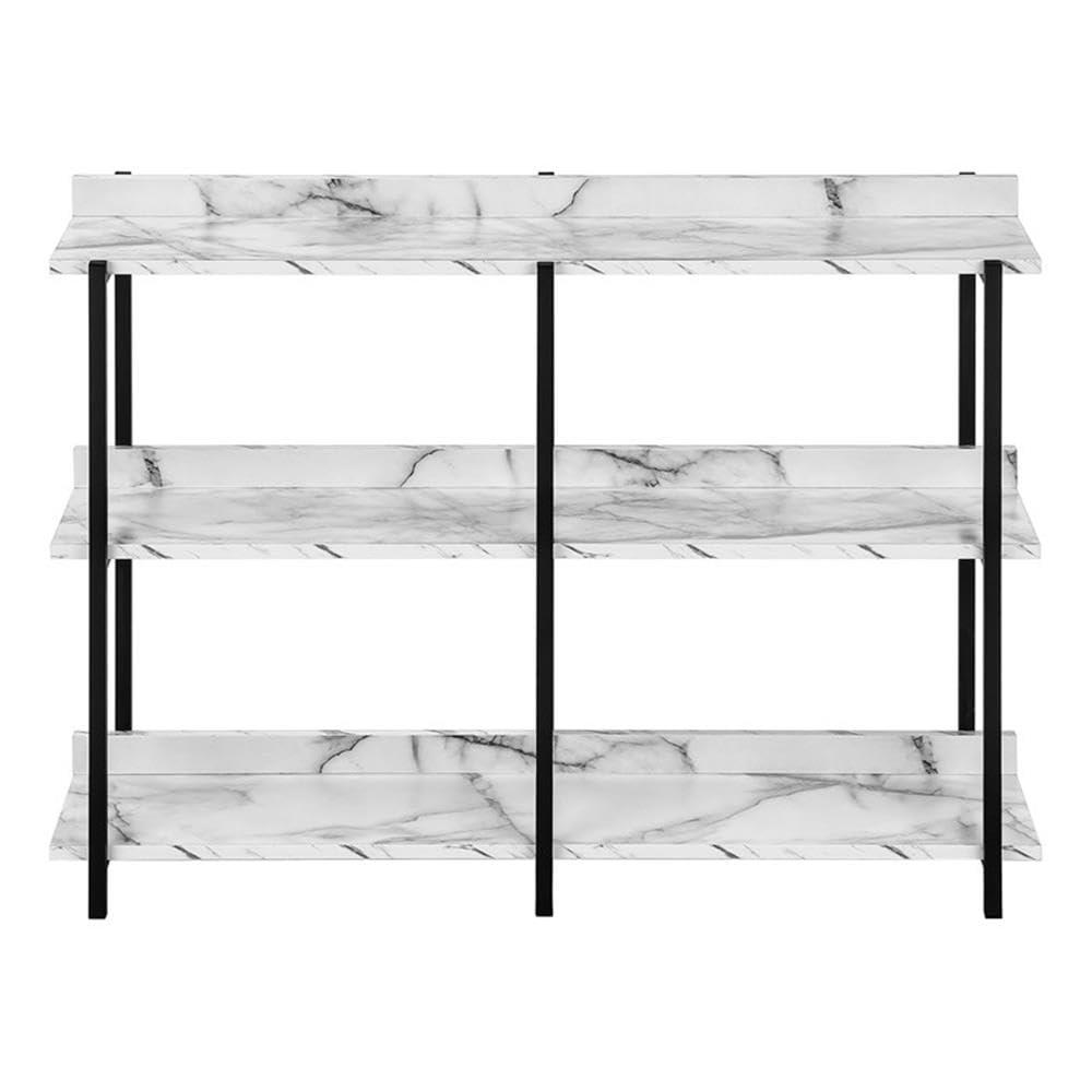 Monarch Specialties Accent Table Console Entryway Narrow Sofa Living Room Bedroom White Marble Look Laminate Black Metal Contemporary Modern