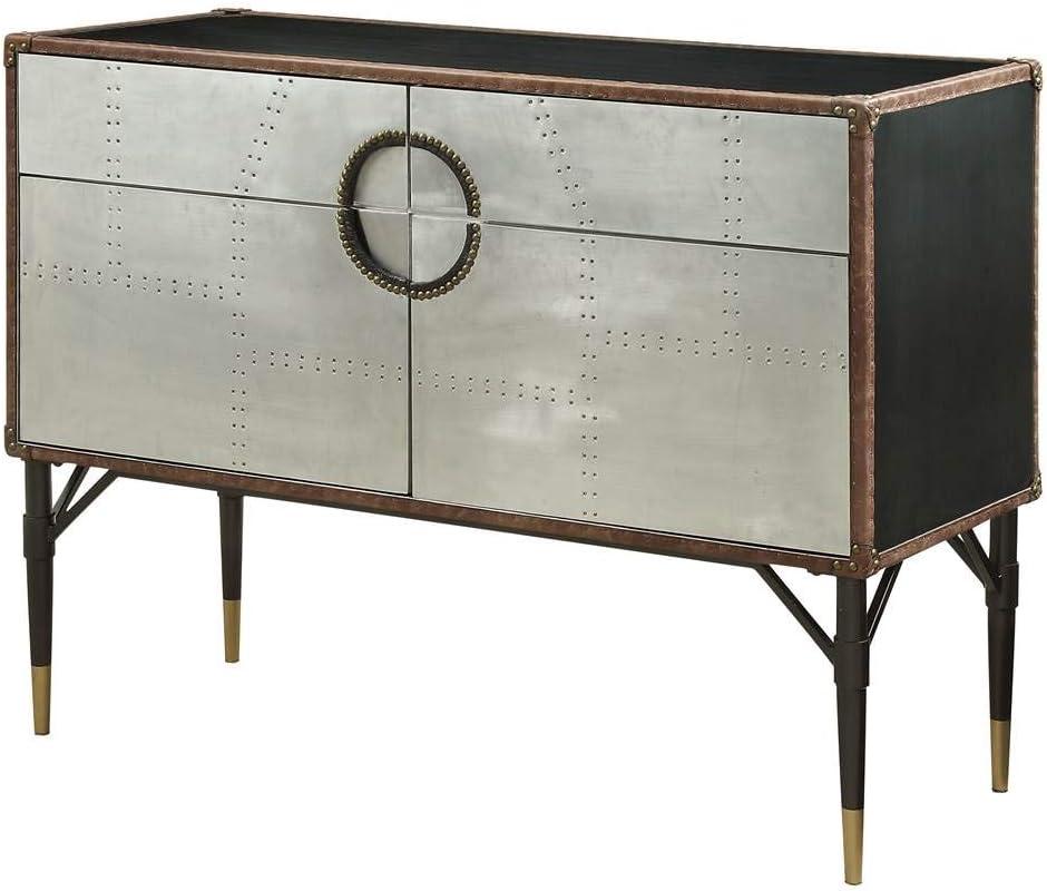ACME Rosy Leather Top Console Table in Black and Silver