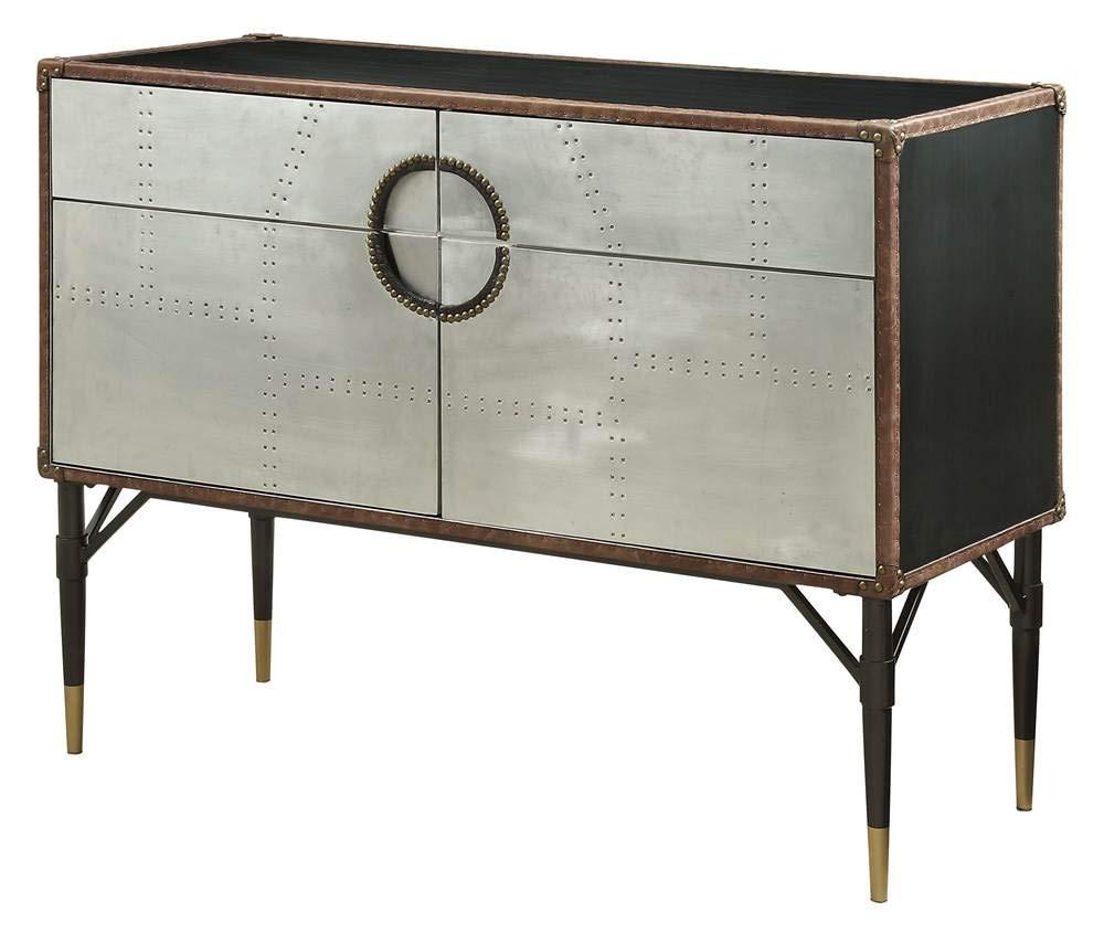 ACME Rosy Leather Top Console Table in Black and Silver