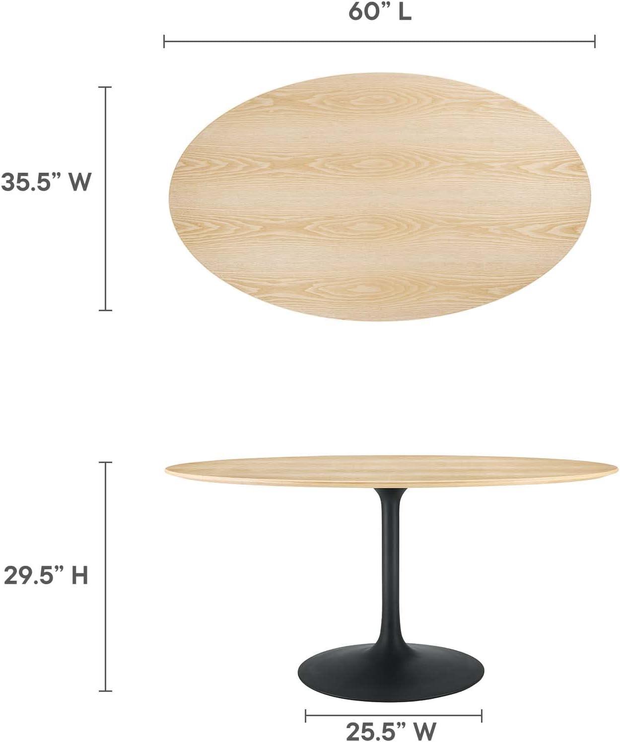 Modway Lippa 60" Oval Modern Wood & Metal Dining Table in Natural/Black