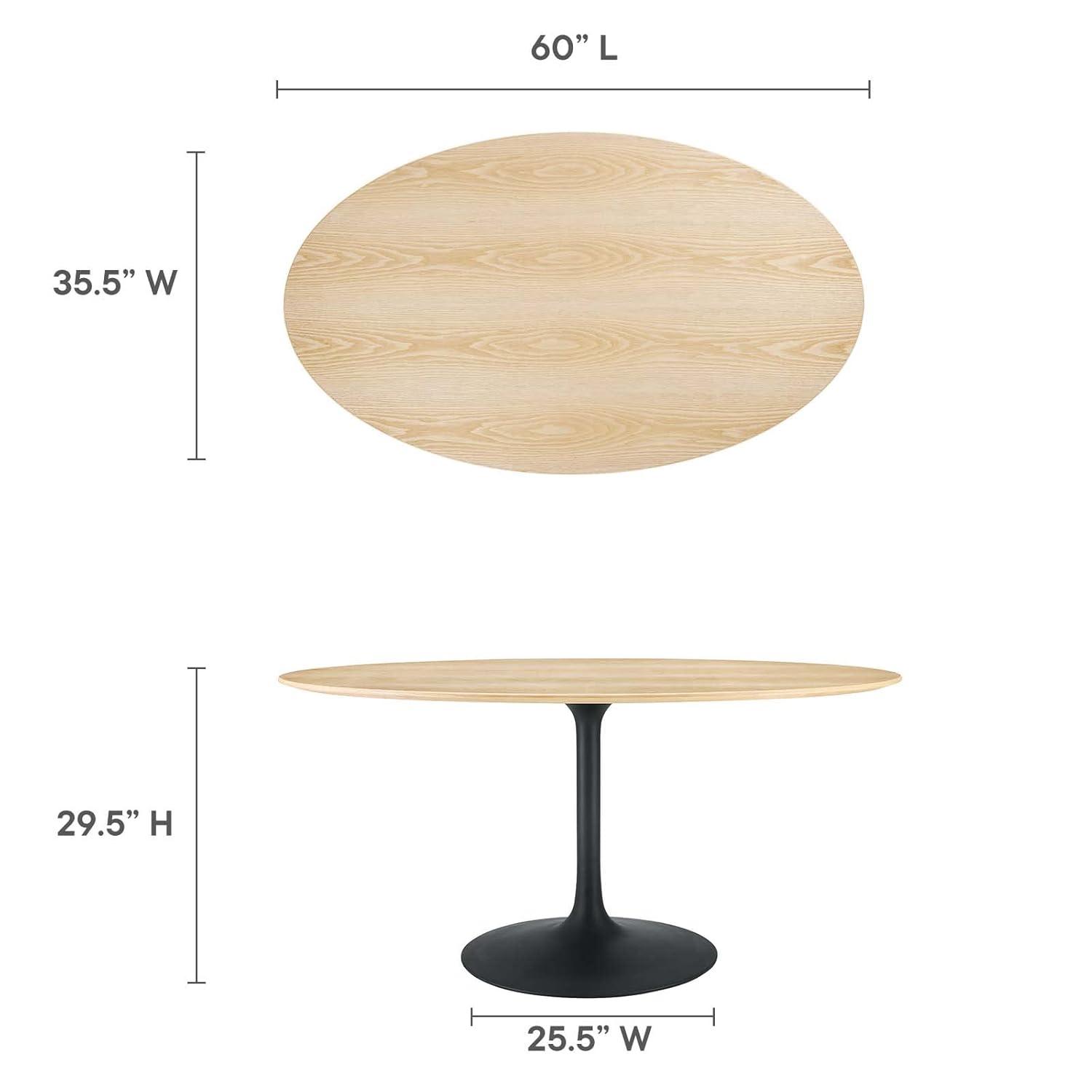 Modway Lippa 60" Oval Wood Grain Dining Table in Black Natural