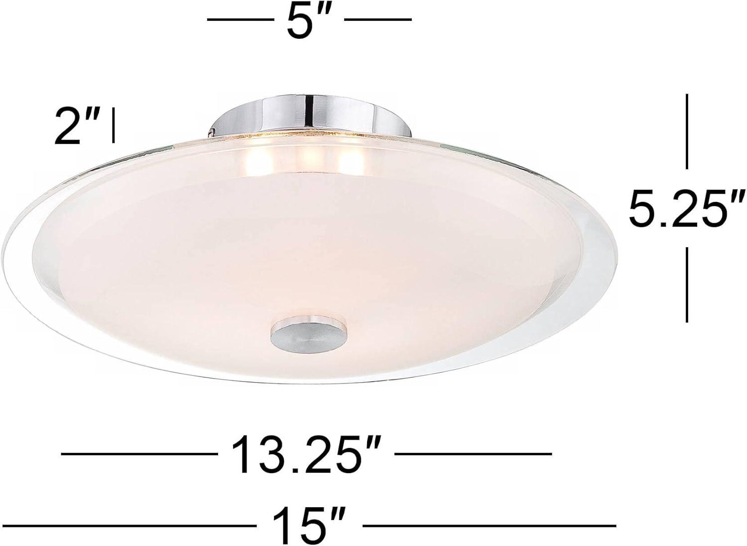 Possini Euro Design Modern Ceiling Light Semi Flush Mount Fixture 15" Wide Chrome 3-Light Clear Frosted Glass Disk for Bedroom Living Room Hallway