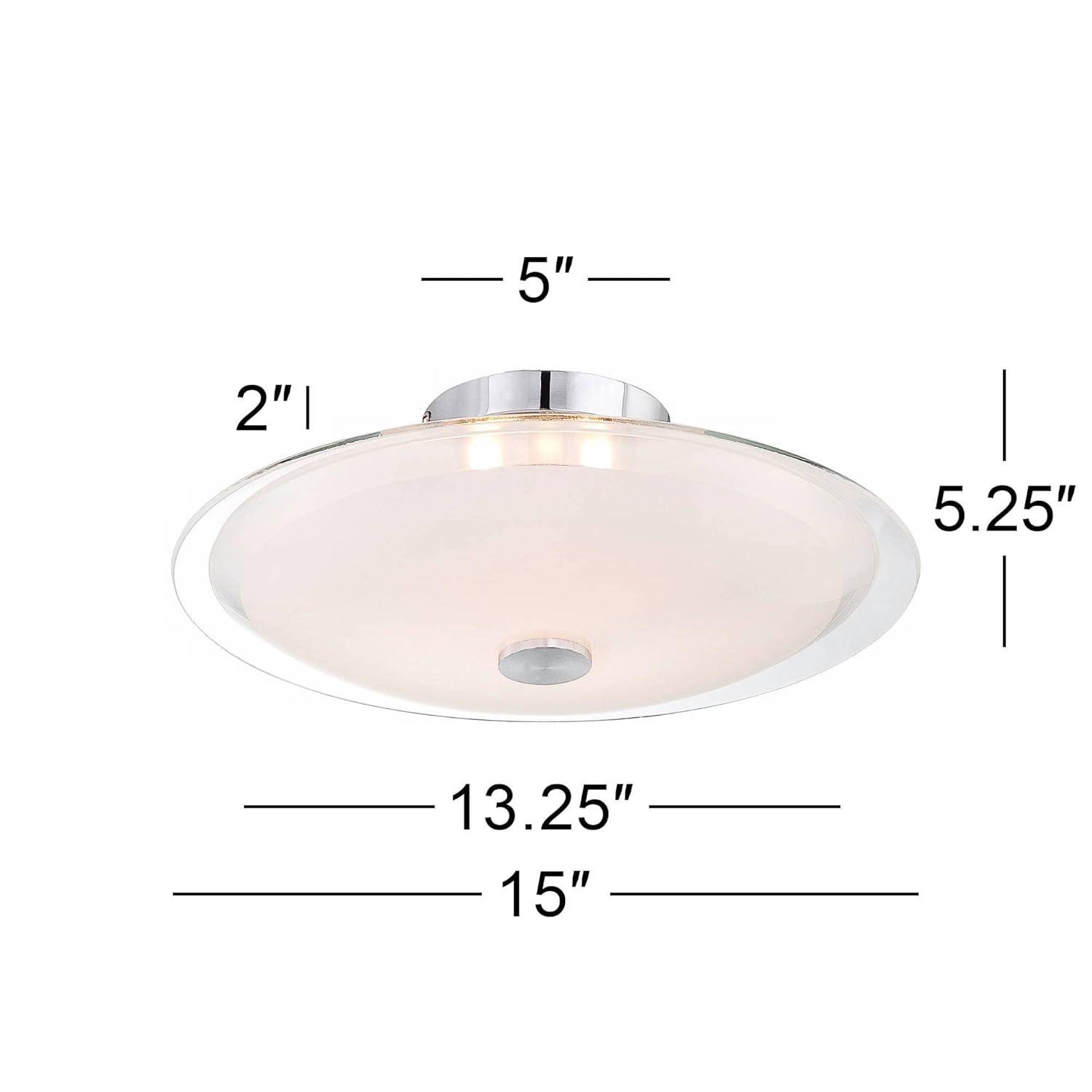 Possini Euro Design Modern Ceiling Light Semi Flush Mount Fixture 15" Wide Chrome 3-Light Clear Frosted Glass Disk for Bedroom Living Room Hallway
