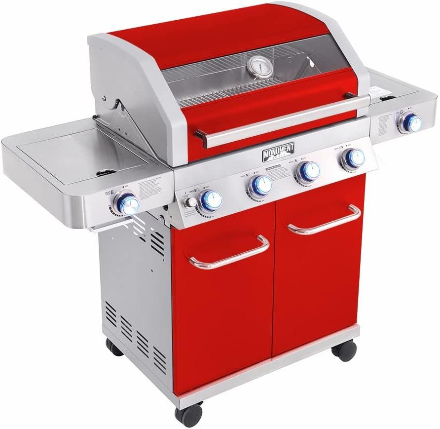 Monument Grills 35633 Colorful 4-Burner Liquid Propane 72000 BTU Gas Grill Stainless with 2 Side Burner