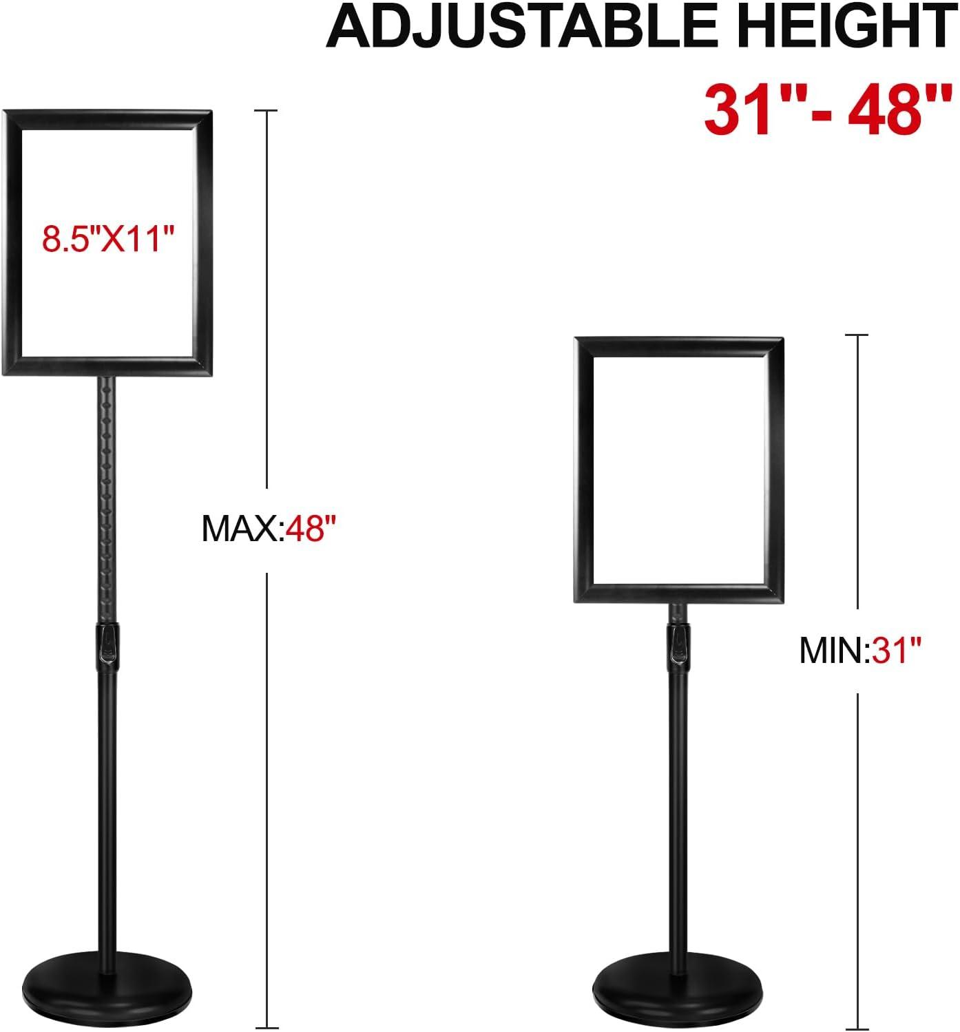 Adjustable Sign Holder Stand 8.5x11 inch,Pedestal Floor Signage Standing Holder with Heavy Duty Base, Aluminum Snap Open Frame Display for Business Restaurant, Mall,Schools-1 Pack