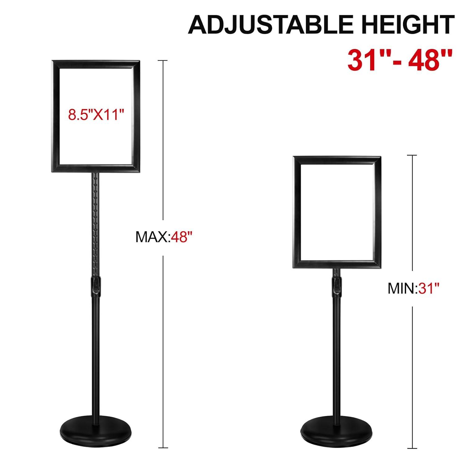 Adjustable Sign Holder Stand 8.5x11 inch,Pedestal Floor Signage Standing Holder with Heavy Duty Base, Aluminum Snap Open Frame Display for Business Restaurant, Mall,Schools-1 Pack
