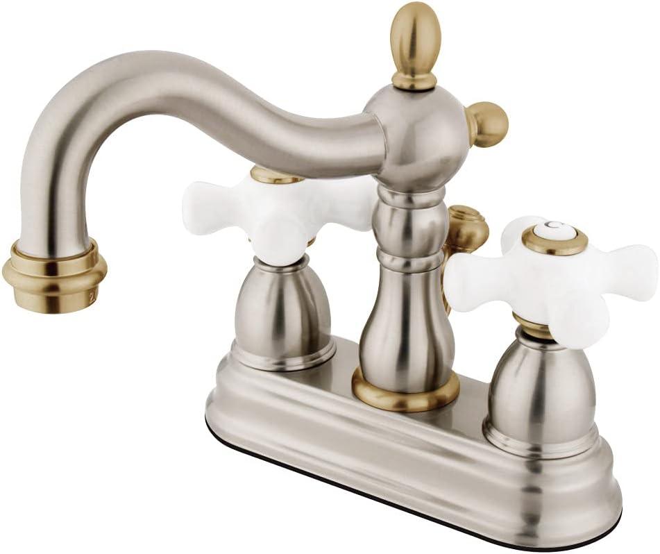 Kingston Brass Heritage Two-Handle 3-Hole Deck Mount 4" Centerset Bathroom Faucet with Plastic Pop-Up