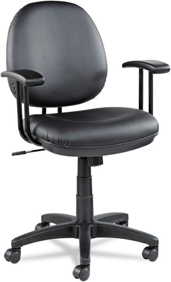 Black Leather Armless Swivel Task Chair with Plastic Base