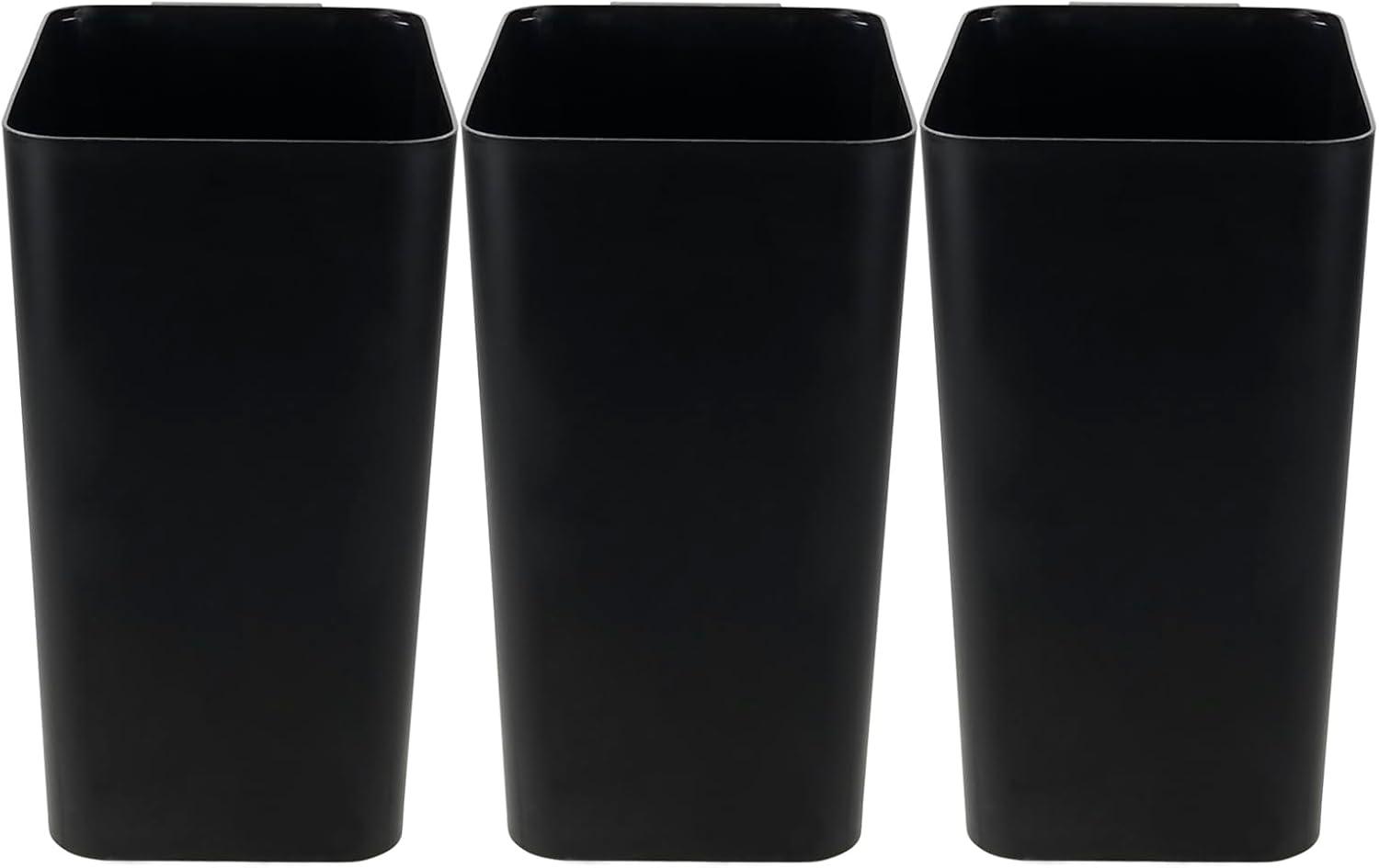 Qskely 3-Pack 4.5 Gallon Plastic Trash Can Wastebasket, Office Garbage Can, Black