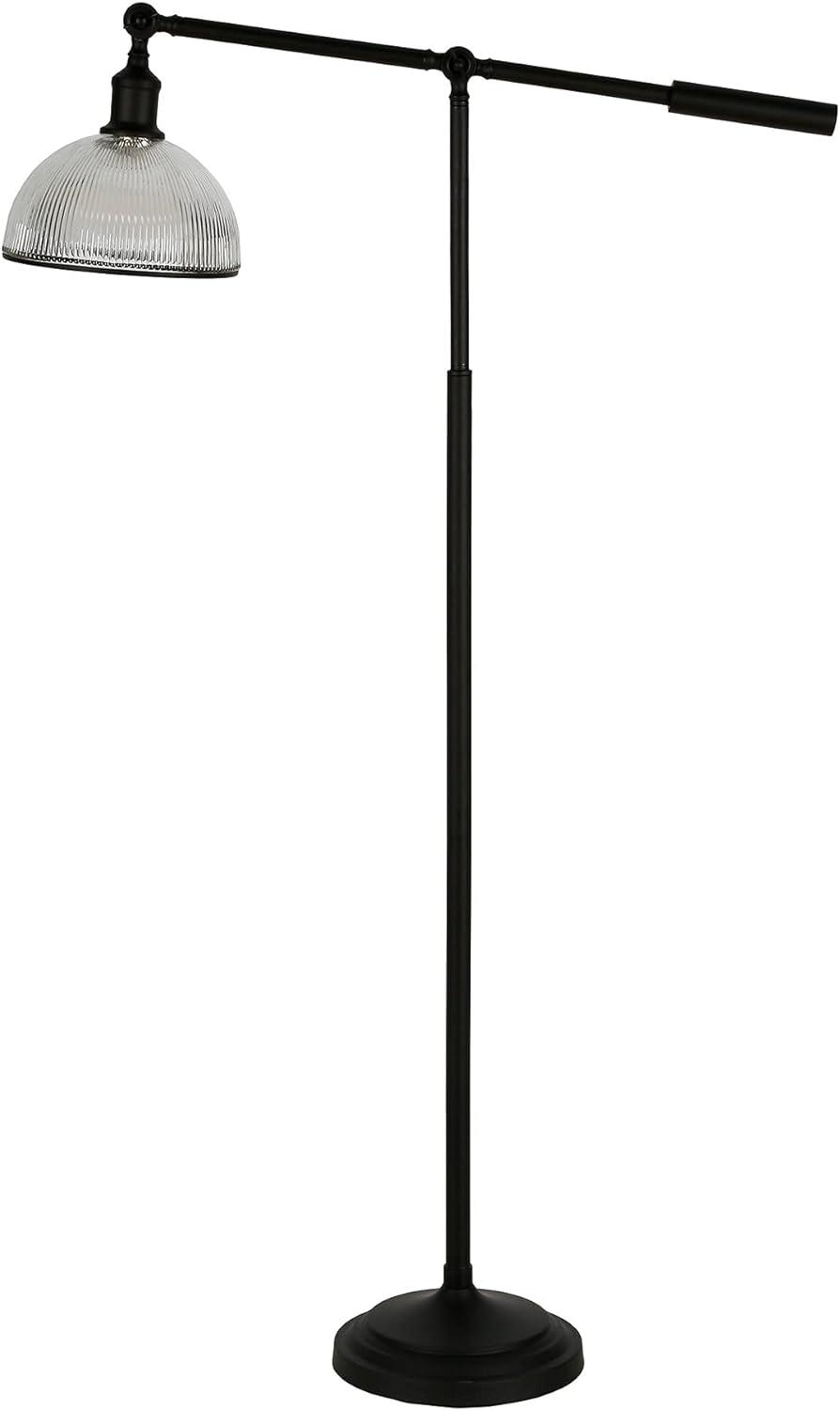 Frenkel Modern Farmhouse 58" Black Metal Floor Lamp with Ribbed Glass Shade