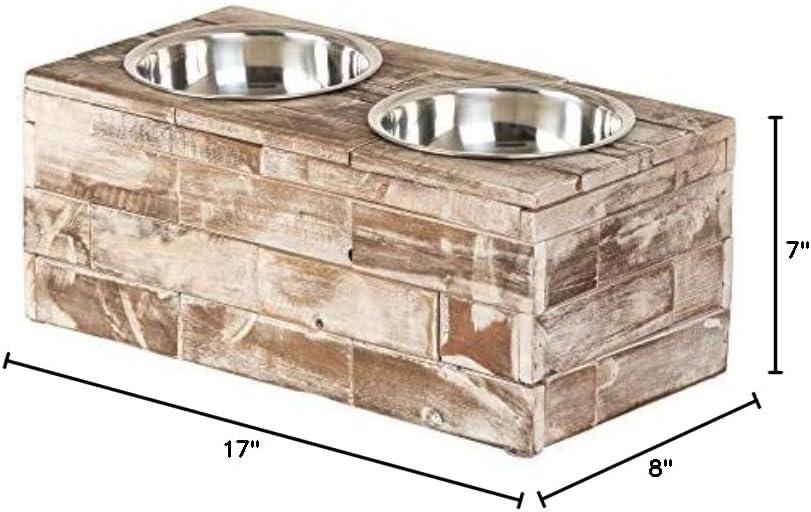 Large Rustic Reclaimed Wood Elevated Pet Feeder with Stainless Steel Bowls