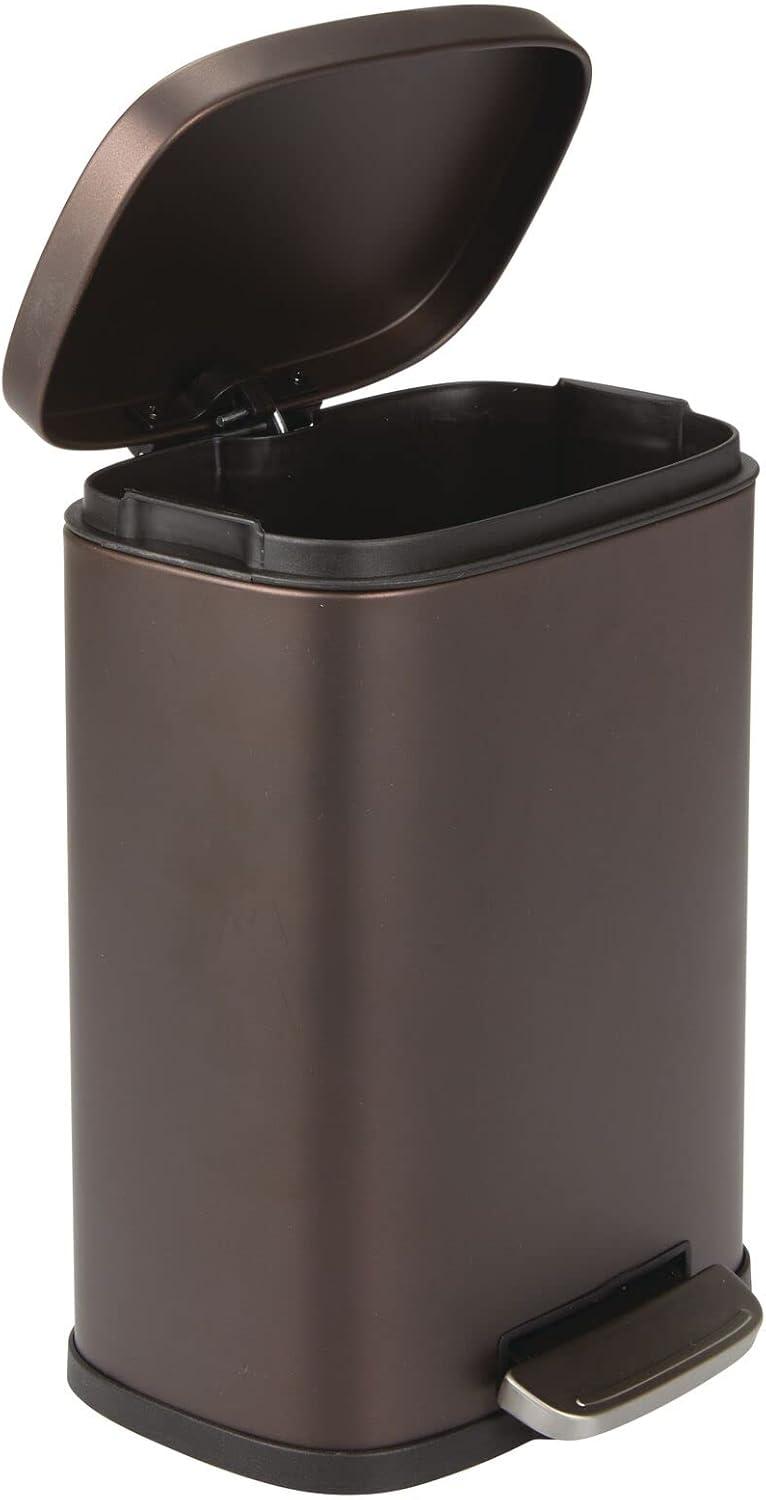 mDesign Stainless Steel Rectangular 1.3 Gallon Foot Step Trash Can, Lid - Bronze